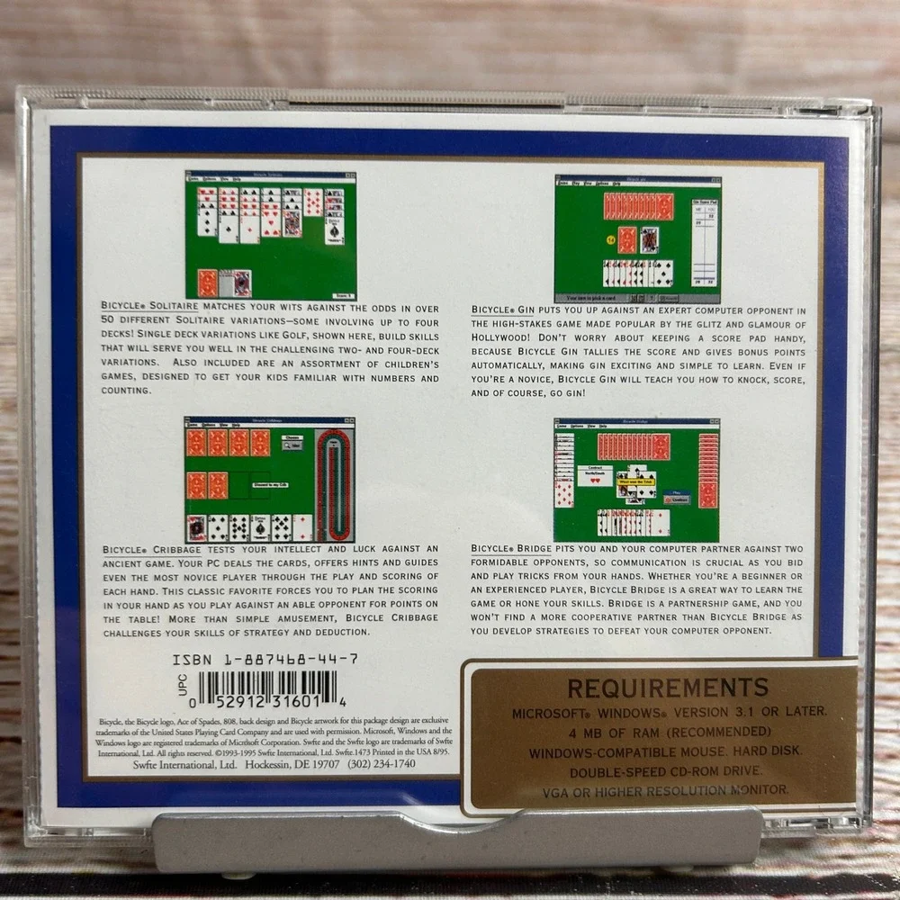 Bicycle Classics PC CD-ROM Card Games Solitaire Gin Cribbage Bridge Swfte 1995